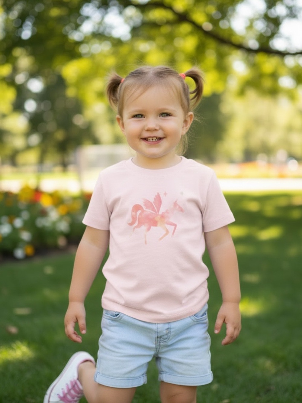 Gildan Light Pink Unicorn Graphic Tee for Kids